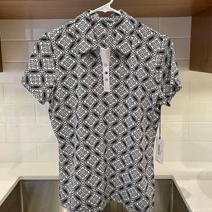 Black and White Printed Golf Shirt